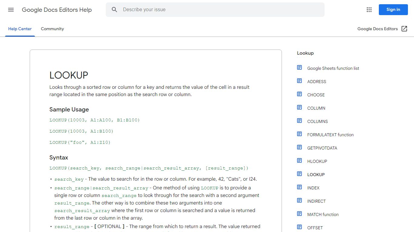 LOOKUP - Google Docs Editors Help